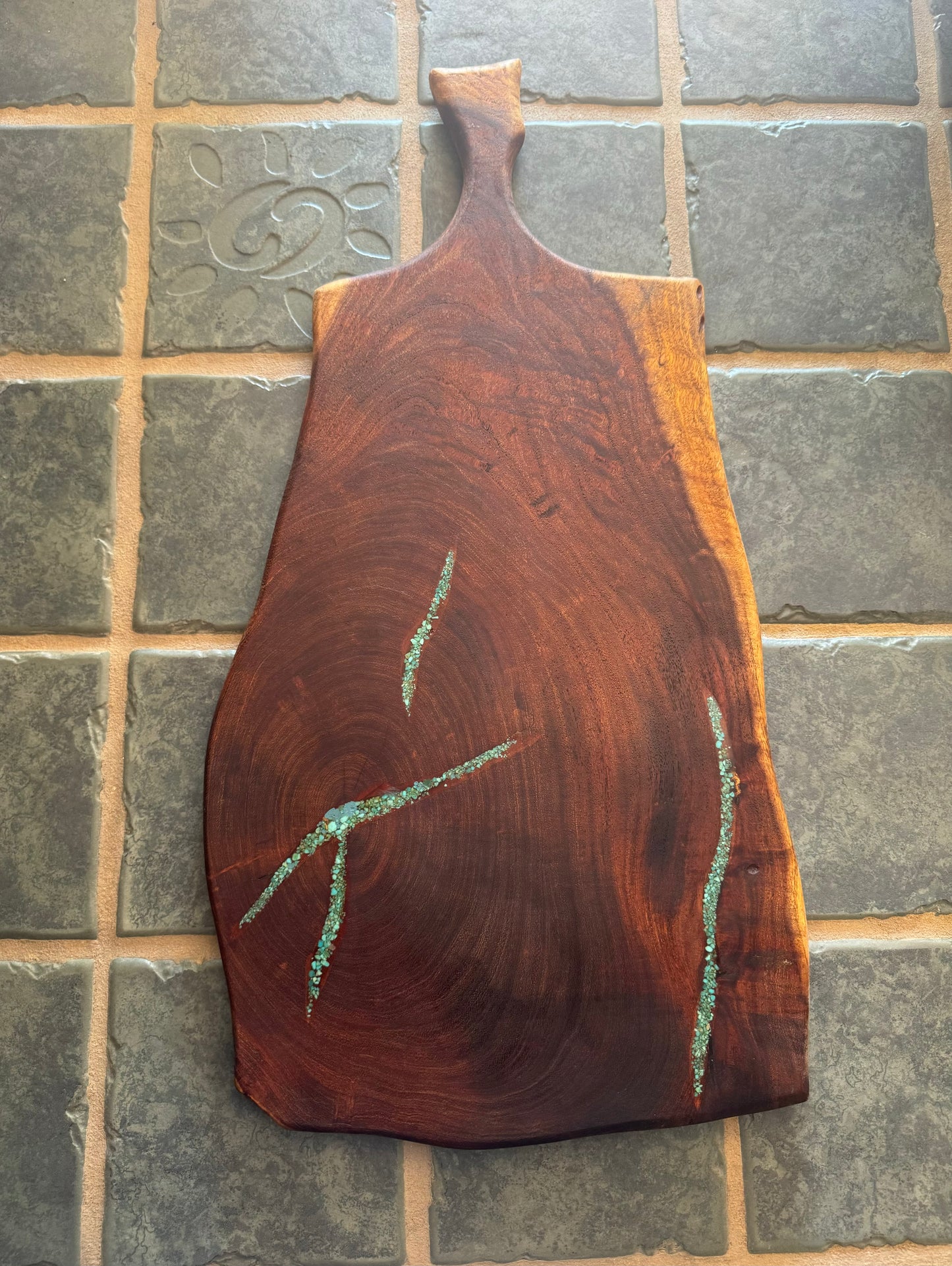 Mesquite Cutting Board With Turquoise Inlay