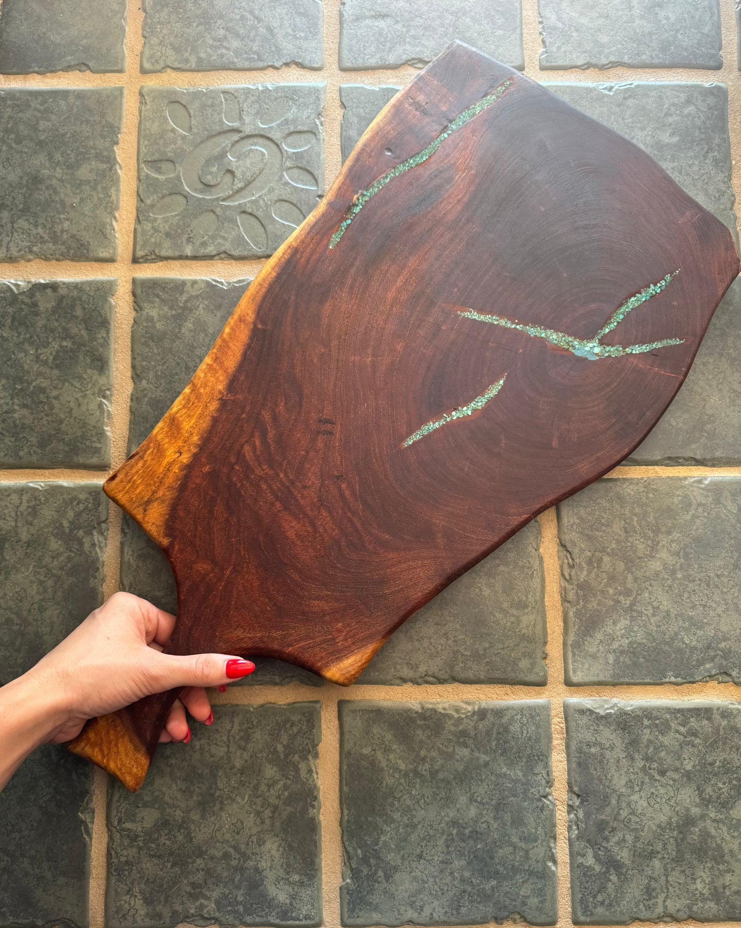 Mesquite Cutting Board With Turquoise Inlay
